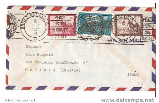 27822)lettera United Nations Con 1c+6c+10c Da N.Y. A Catania Il 20-8-1961 - Lettres & Documents