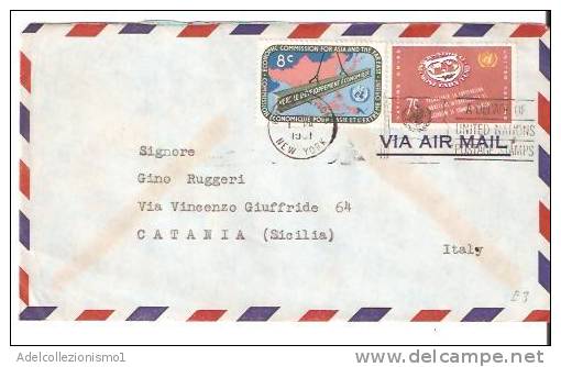 27823)lettera United Nations Con 8c+7c Da N.Y. A Catania Il 20-8-1961 - Cartas & Documentos