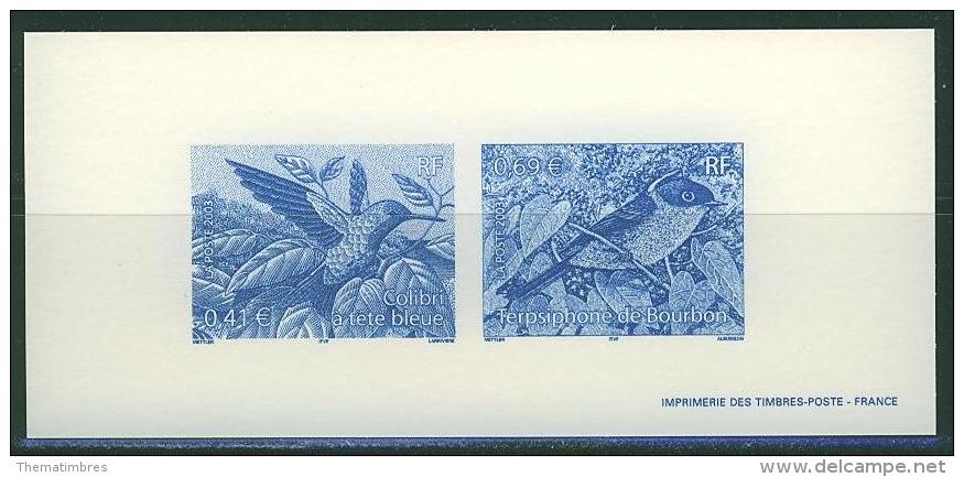 GRA3548 Colibri A Tete Bleue Tersiphone De Bourbon 3548 3551 France 2003 Gravure Officielle - Hummingbirds