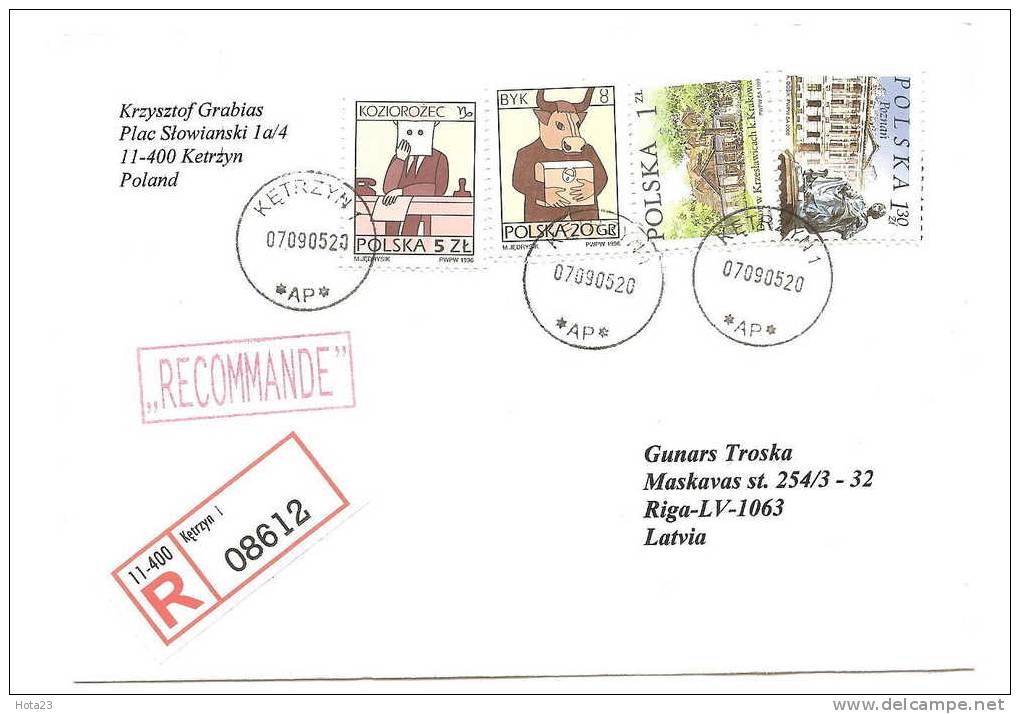 Poland - To Latvia Recomended Letter Dated 07.09.05 - Storia Postale