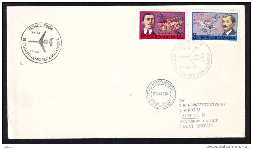 Romania 1973 FIRST FLIGHT BUCURESTI-Amsterdam-Londr A,RARE COVER Nice Franking A Vlaicu. - Other (Air)