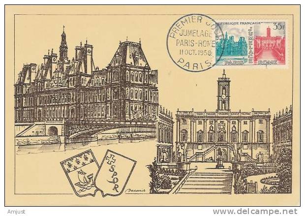 Carte Maximum,Maxi Cards, Jumelage Paris-Rome - 1950-1959