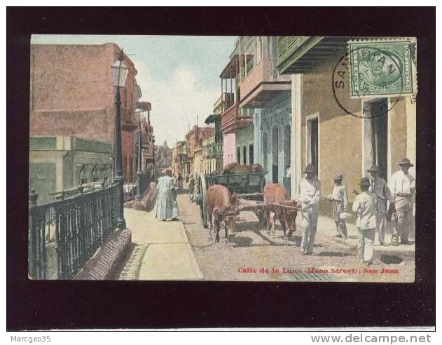 Puerto Rico Calle De La Luna (moon Street) San Juan édit.waldrop En 1909 Couleur Animée Attelage De Boeufs Belle Carte - Puerto Rico