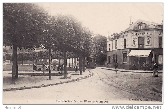 VAL D OISE.SAINT GRATIEN.PLACE DE LA MAIRIE   ...CAFE DE LA MAIRIE ET TRAMWAY - Saint Gratien