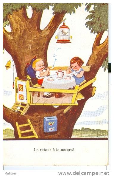 ILLUSTRATEURS-ref 330-illustrateur John Wills -enfants-arbre Maison -tabac Pipe - Retour A La Nature -carte Bon Etat - - Wills, John