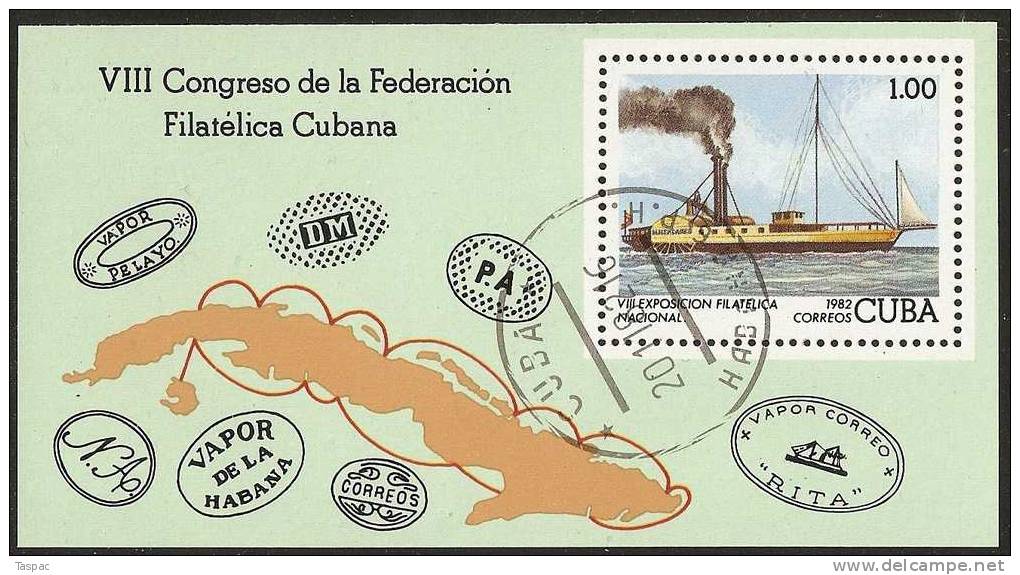 Cuba 1982 Mi# Block 74 Used - Paddle Steamer Almendares / 8th Natl. Philatelic Exposition - Usados