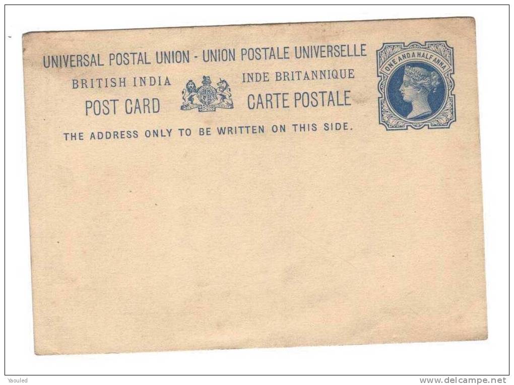 INDE ---U.P.U. - BRITISH  INDIA : Post Card - 1858-79 Compagnie Des Indes & Gouvernement De La Reine