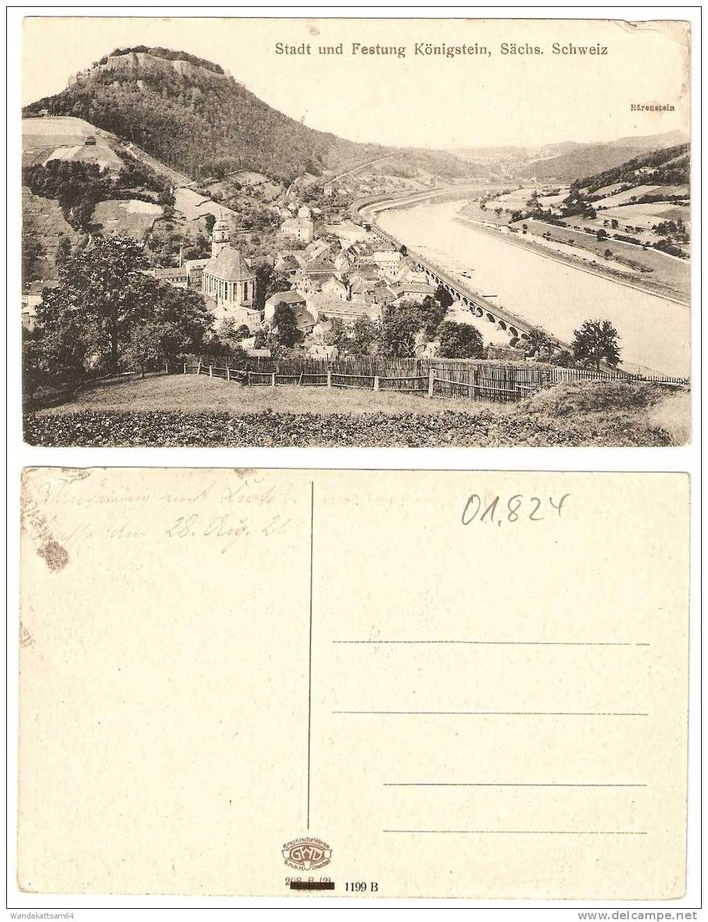 AK Stadt Und Festung Königstein, Sächs. Schweiz  Mit Bärenstein Graphische Werke Dresden 1199 B - Koenigstein (Saechs. Schw.)