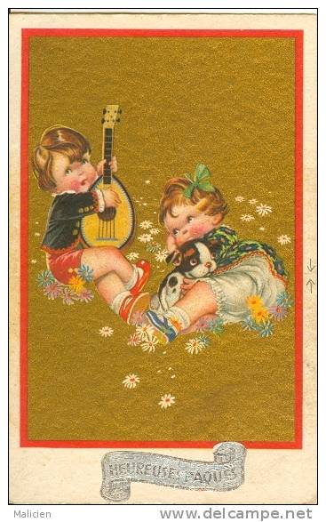 ILLUSTRATEURS-ref  184- Heureuse Paques - Portrait Enfants Avec Dorure - - 1900-1949