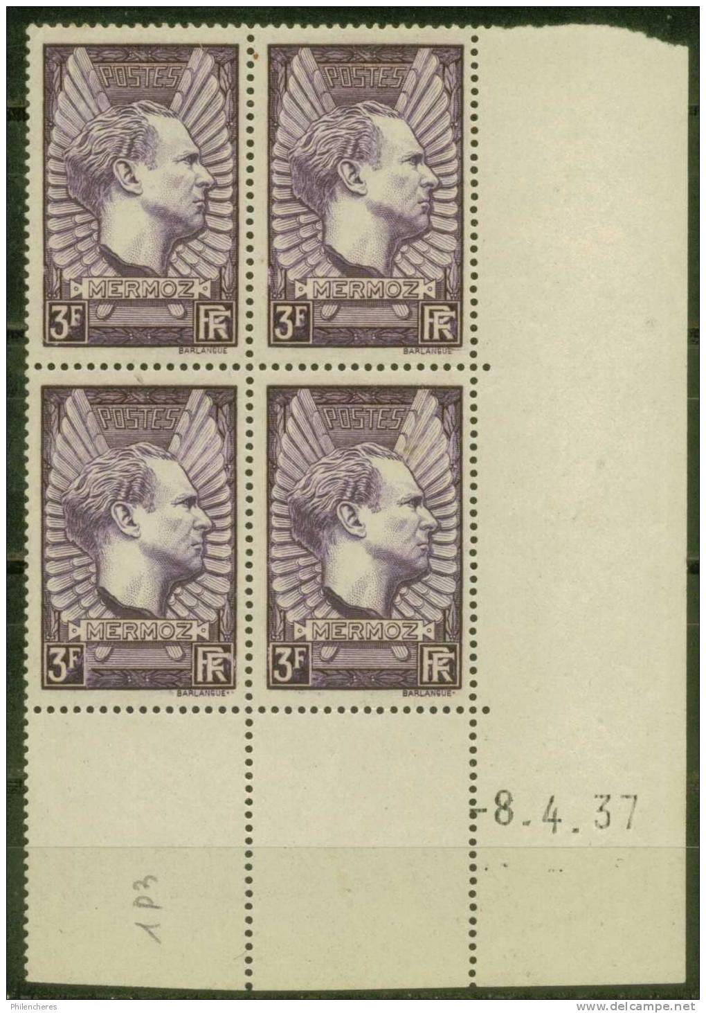 France Bloc De 4 - Coin Daté 1937 - Yvert N° 338 X Presque Xx - Cote 70 Euros - Prix De Départ 23 Euros - 1930-1939