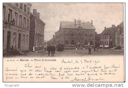 BELGIQUE : 1903:HERSTAL(Liège):Place Communale.Rare. TRAM.Personnages. - Herstal