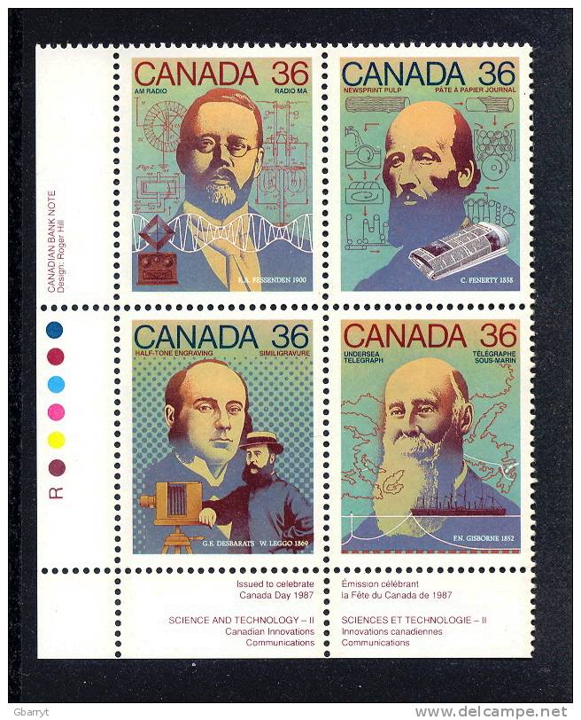 Canada Scott # 1138a MNH VF Science And Technology  LL Inscription Block.........................(dr2) - Num. Planches & Inscriptions Marge