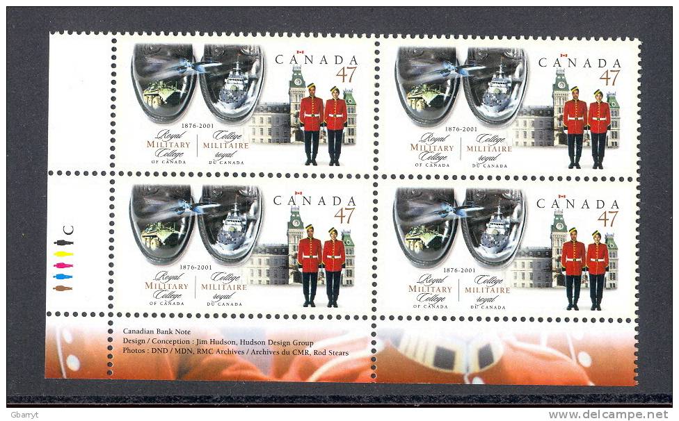 Canada Scott # 1906 MNH VF 125 Anniversary Of The Royal Military College Of Canada  LL Inscription Block.............dr2 - Unused Stamps