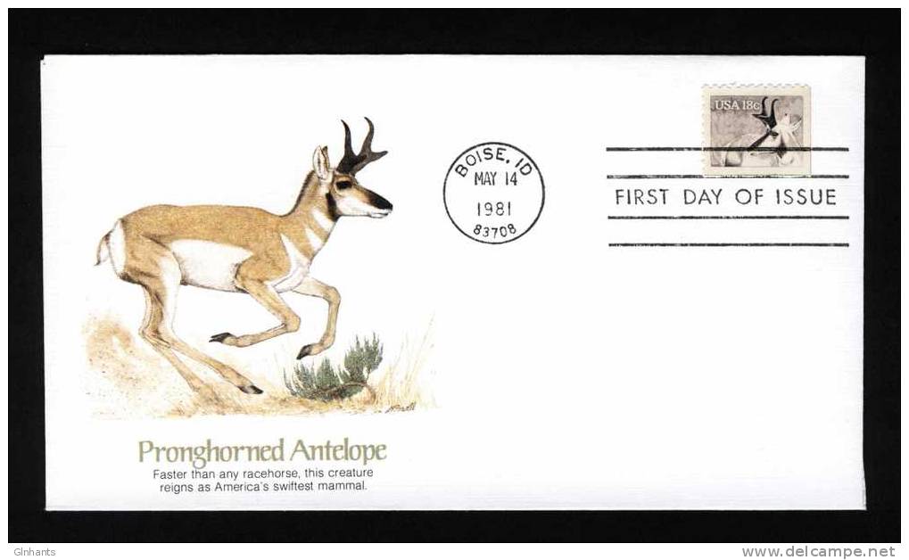 USA - 1981 ANTELOPE 18c STAMP ON FIRST DAY COVER FDC PREMIER JOUR PRINTED BY FLEETWOOD - 1981-1990