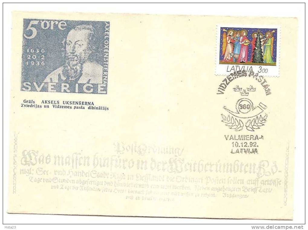 LATVIA - Latvian Postofis 360 Y  + Sverige - Earl Aksel - Postal Founder Special Cancel - Storia Postale