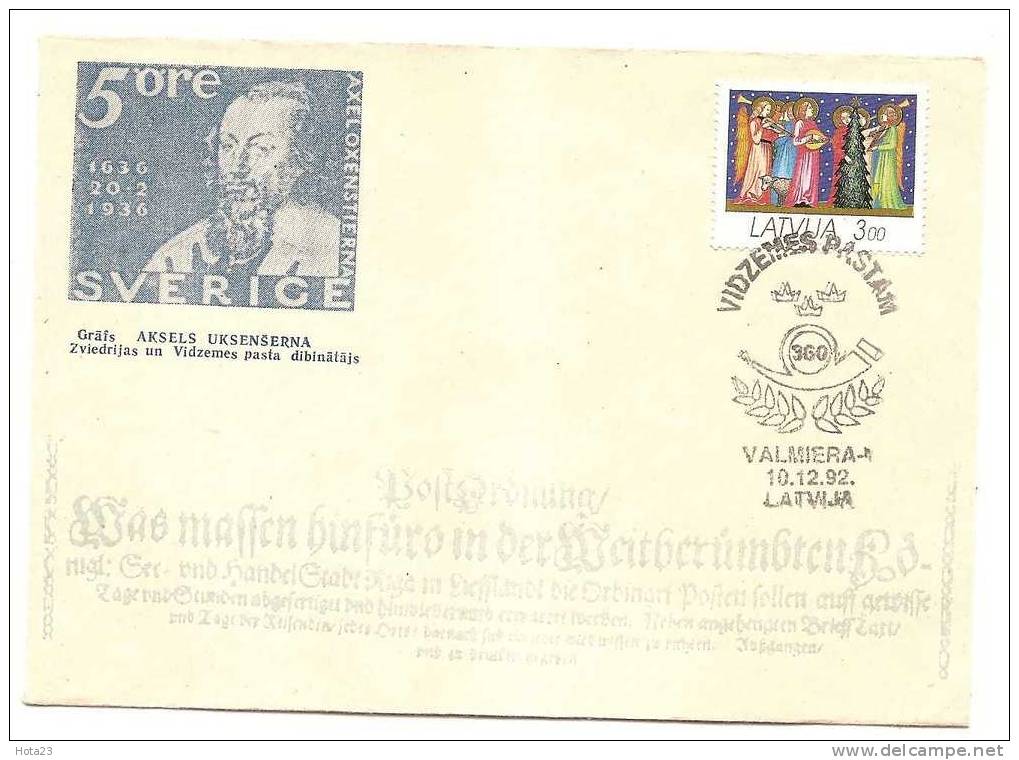 LATVIA - Latvian Postofis 360 Y  + Sverige - Earl Aksel - Postal Founder Special Cancel - Covers & Documents