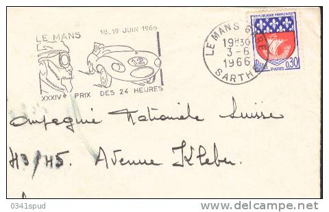 1966 France  72  Le Mans Course Auto  Corsa Auto Racing 24 Heures Du Mans Sur Lettre - Automovilismo