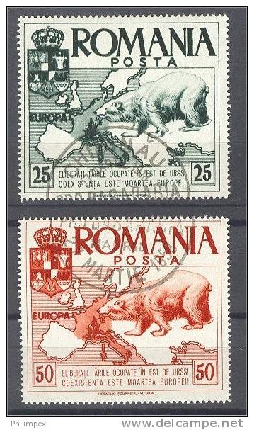 ROMANIA, EXILE ISSUE EUROPA 1958, VFU SET ICE BEAR - 1959