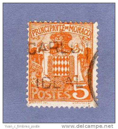 MONACO TIMBRE N° 75 OBLITERE SERIE ARMOIRIES EFFIGIES ET VUES - - Used Stamps