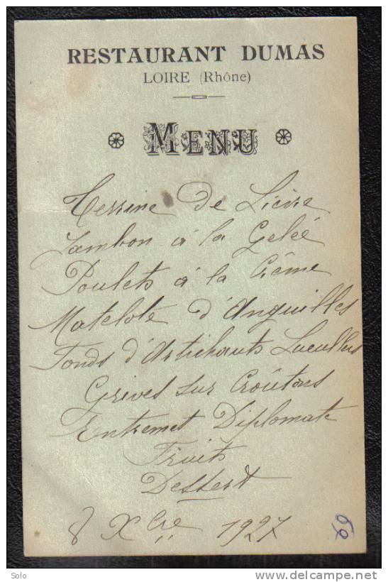 LOIRE - REstaruent DUMAS (Carte Postale Menu) - Loire Sur Rhone