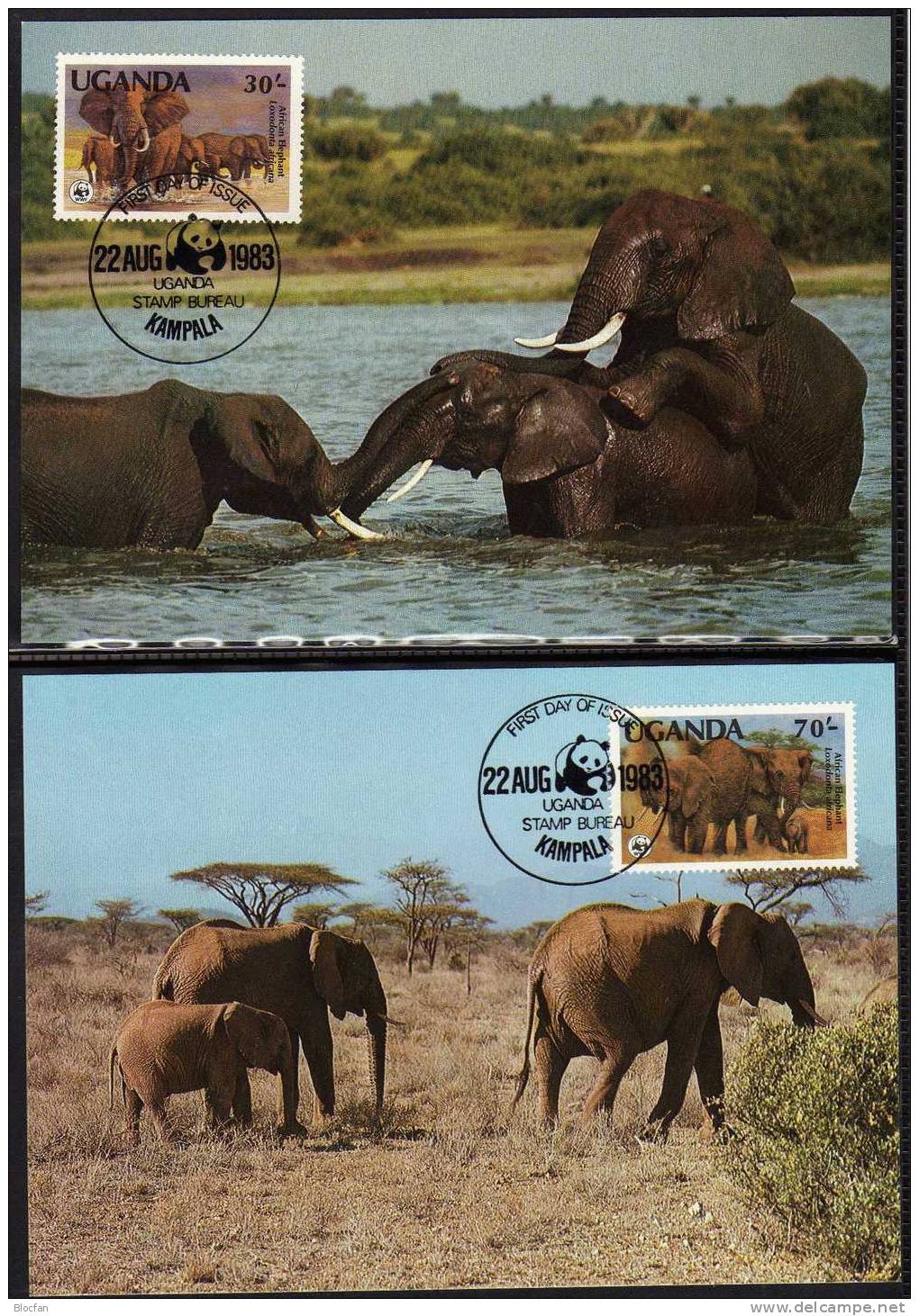 Elefanten 1983 Uganda 361/4 SST 10€ Elefant Savanne Tränke Staubbbad Naturschutz Loxodonta Africana Stamps WWF Of Africa - Ouganda (1962-...)