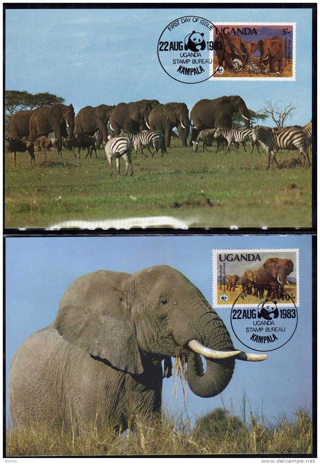 Elefanten 1983 Uganda 361/4 SST 10€ Elefant Savanne Tränke Staubbbad Naturschutz Loxodonta Africana Stamps WWF Of Africa - Uganda (1962-...)