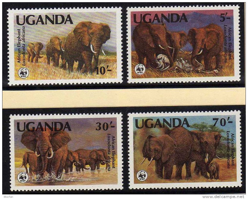 Afrikanische Elefanten 2.WWF Serie 1991 Uganda 960/3 ** 10€ Elefanten-Friedhof Savanne loxodonta africana set of Africa