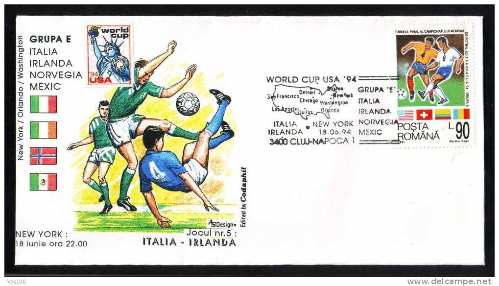 Coupe Du Monde De Football USA ´94, Oblitération Roumanie,match ITALIA-IRLANDA 1994. - 1994 – Stati Uniti