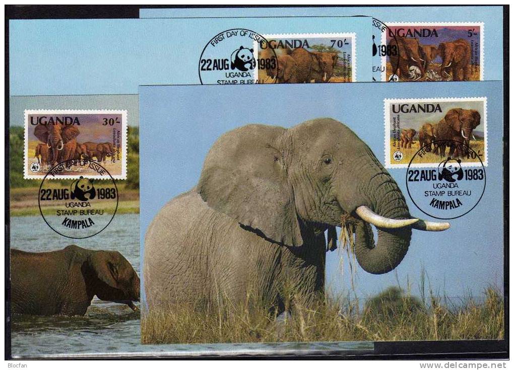 4 Maximumkarten Leben Der Elefanten Uganda 361/4 SST 20€ - Eléphants