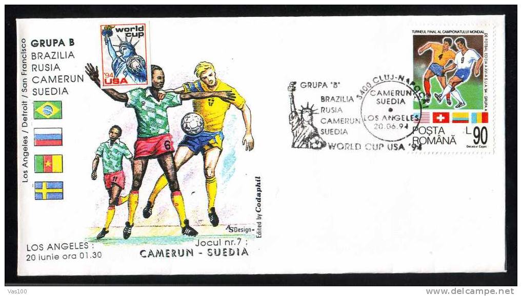 Coupe Du Monde De Football USA ´94, Oblitération Roumanie,match CAMERUN - SUEDIA ,1994. - 1994 – Stati Uniti