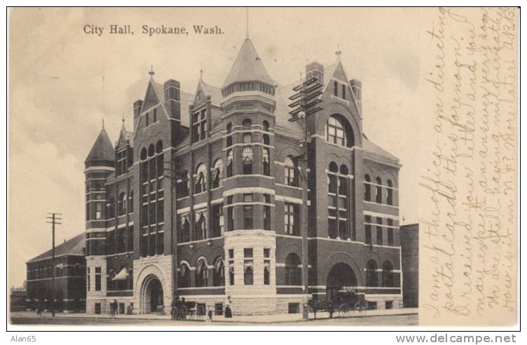 City Hall Spokane WA On 1908 Vintage Postcard - Spokane