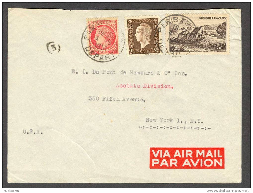 France Airmail Par Avion Ceres Marianne Le Gerbierdejonc Paris Depart 1951 Cancel Cover To New York USA - 1927-1959 Lettres & Documents