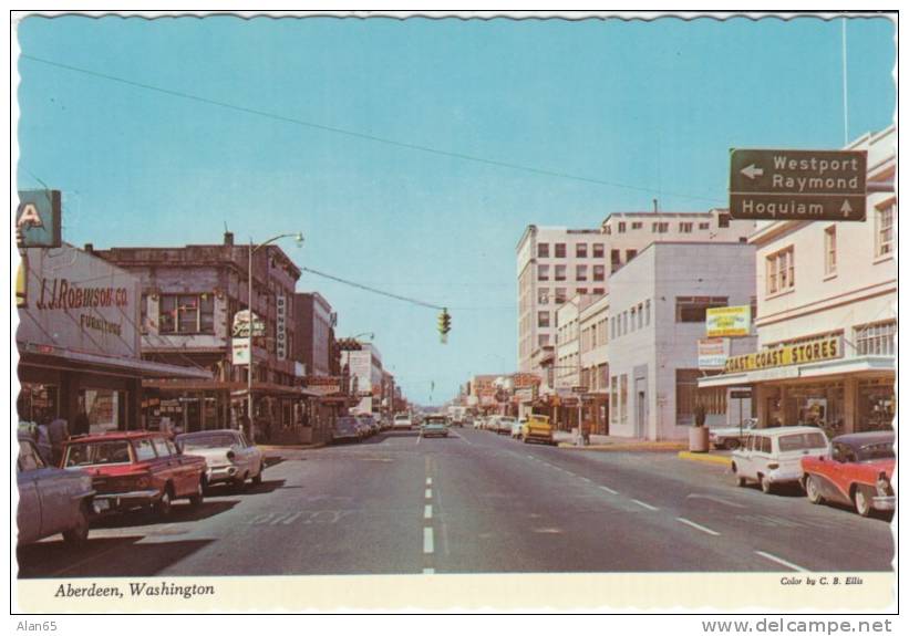 Aberdeen WA Street Sceneon 1960s Vintage Postcard, Auto Truck - Andere & Zonder Classificatie