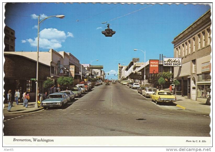 Bremerton WA Street Scene On 1970s Vintage Postcard, Auto Store Business Signs, Ellis Chrome - Sonstige & Ohne Zuordnung