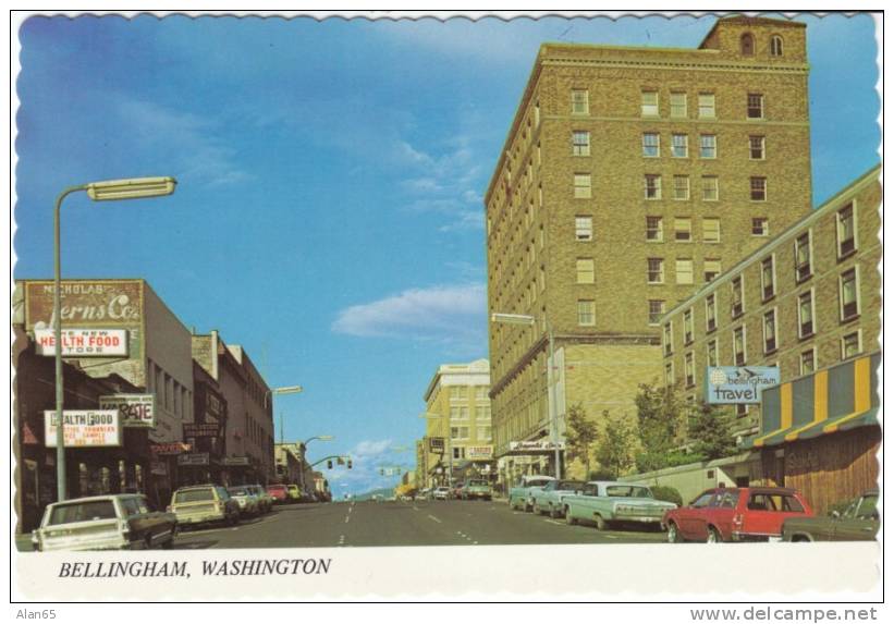 Bellingham WA Street Scene On 19/60s70s Vintage Postcard, Auto Store Business Signs - Andere & Zonder Classificatie