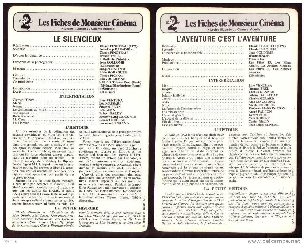 10 Fiches Cinéma (10 Scans) : Filmographie De  1972 à 76, Avec  J.BREL, J. HALLYDAY, J-P. BELMONDO, A. DUPEREY... - Altri & Non Classificati