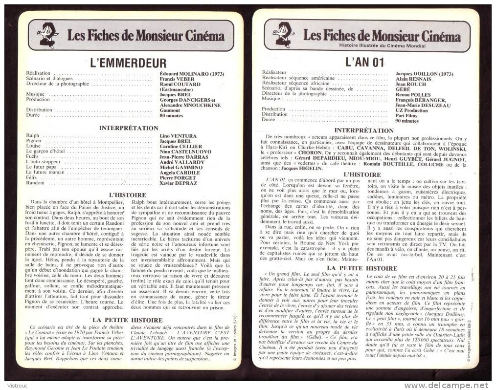 10 Fiches Cinéma (10 Scans) : Filmographie De  1972 à 76, Avec  J.BREL, J. HALLYDAY, J-P. BELMONDO, A. DUPEREY... - Altri & Non Classificati