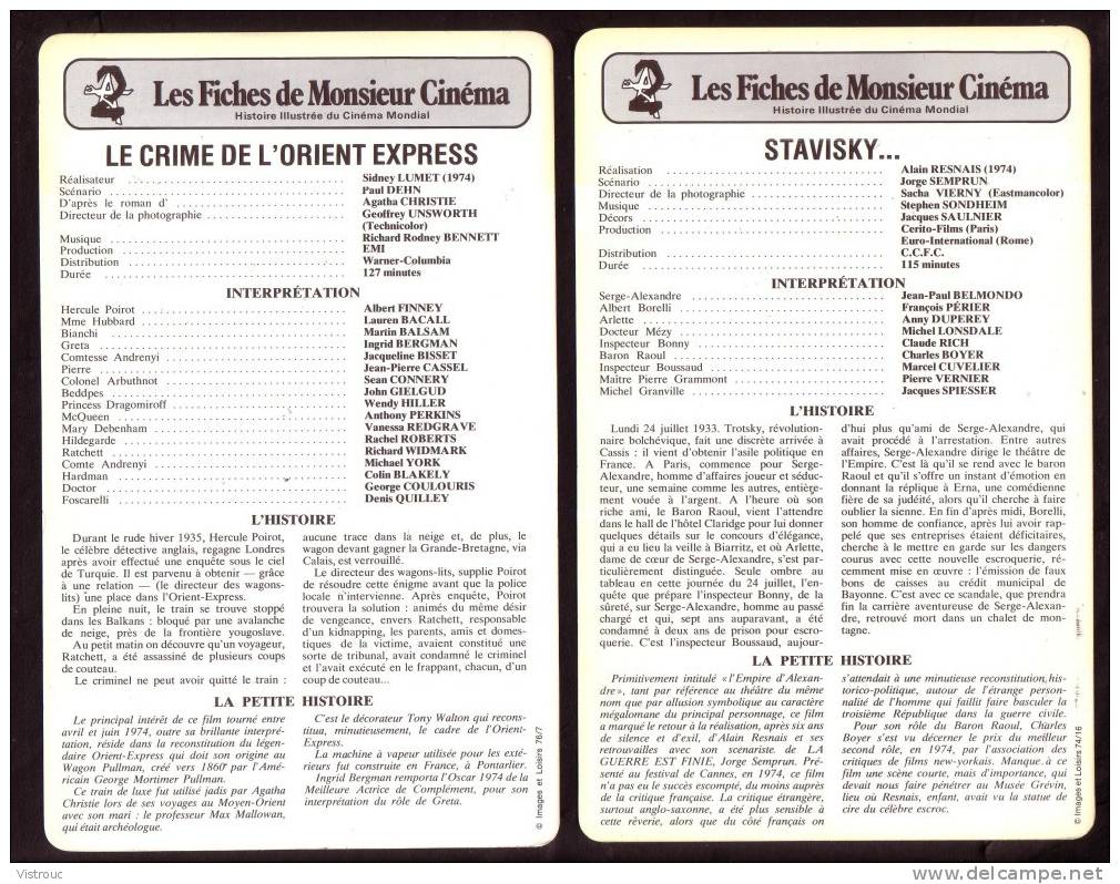 10 fiches cinéma (10 scans) : filmographie de  1972 à 76, avec  J.BREL, J. HALLYDAY, J-P. BELMONDO, A. DUPEREY...