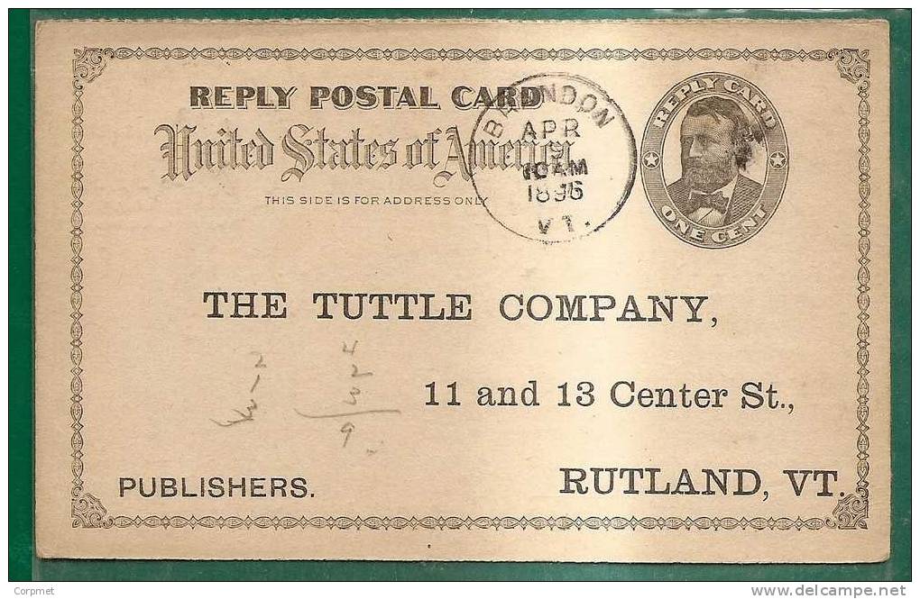 USA - 1896 POSTAL STATIONERY To RUTLAND, VT - ...-1900