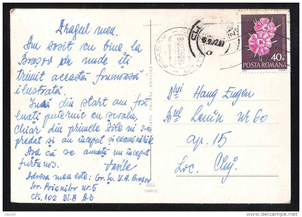 Very Rare Franking Flower 40 Bani Stamps On Postcard  ,1972. - Covers & Documents