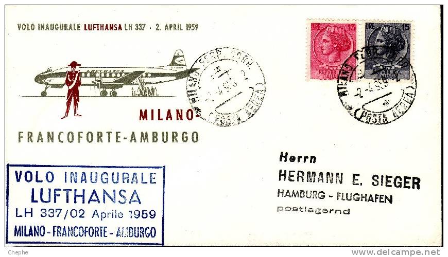 ITALY 1959 FFC Lufthansa LH 337 Milan-Frankfurt-Amburgo [D7648] - FDC