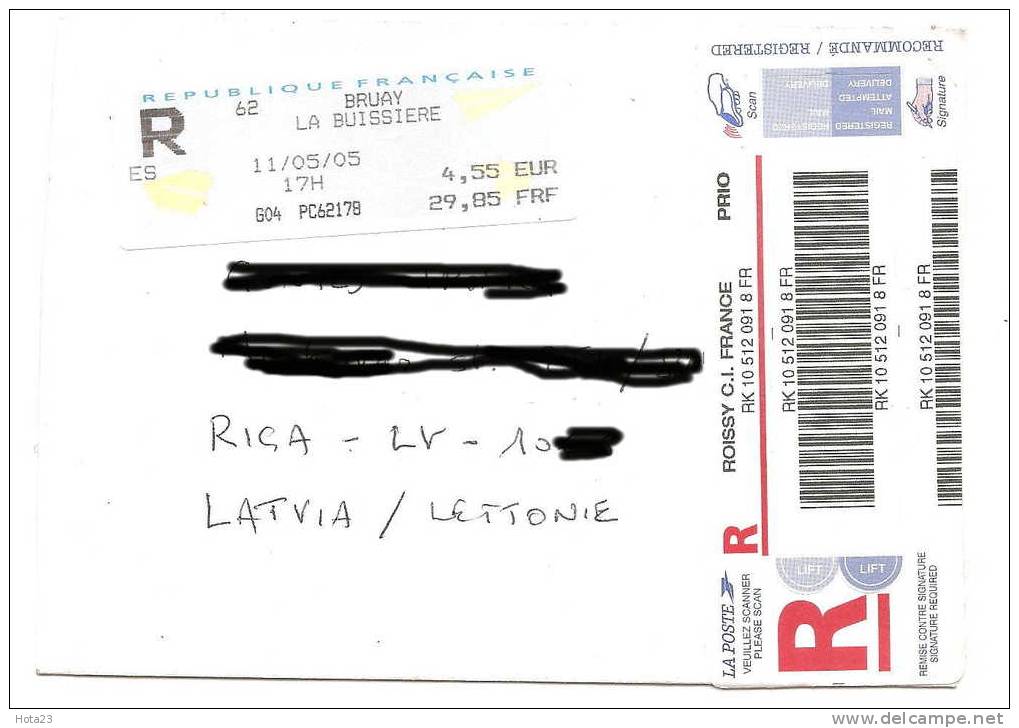 France To Latvia Recomended Letter - 11.05.05 - Aerogrammi
