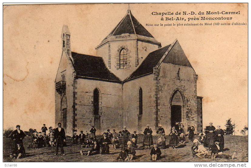 22  Moncontour     Animée Chapelle N. D. Du Mont Carmel A Bel Air Au Sommet Du Mené Cpa Année 1906 X - Moncontour