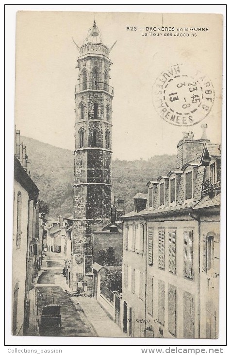Co , 65 , BAGNERES DE BIGORRE , La Tour Des Jacobins , Voyagée 1913 - Bagneres De Bigorre