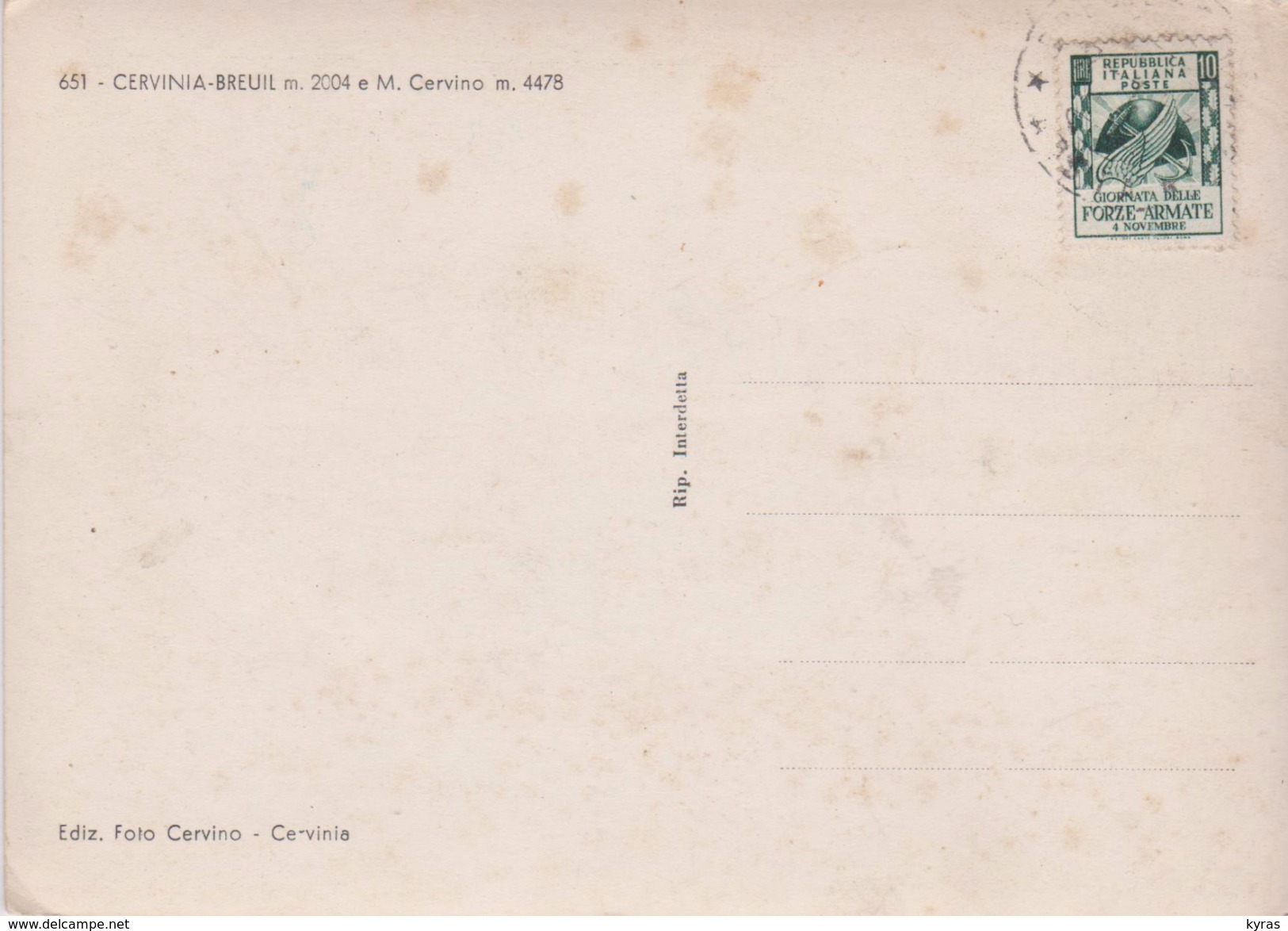 ITALIE  10L. Giornata Delle FORZE ARMATE  S/ CPSM 10X15 CERVINIA BREUIL  E M. Servinio - 1946-60: Used