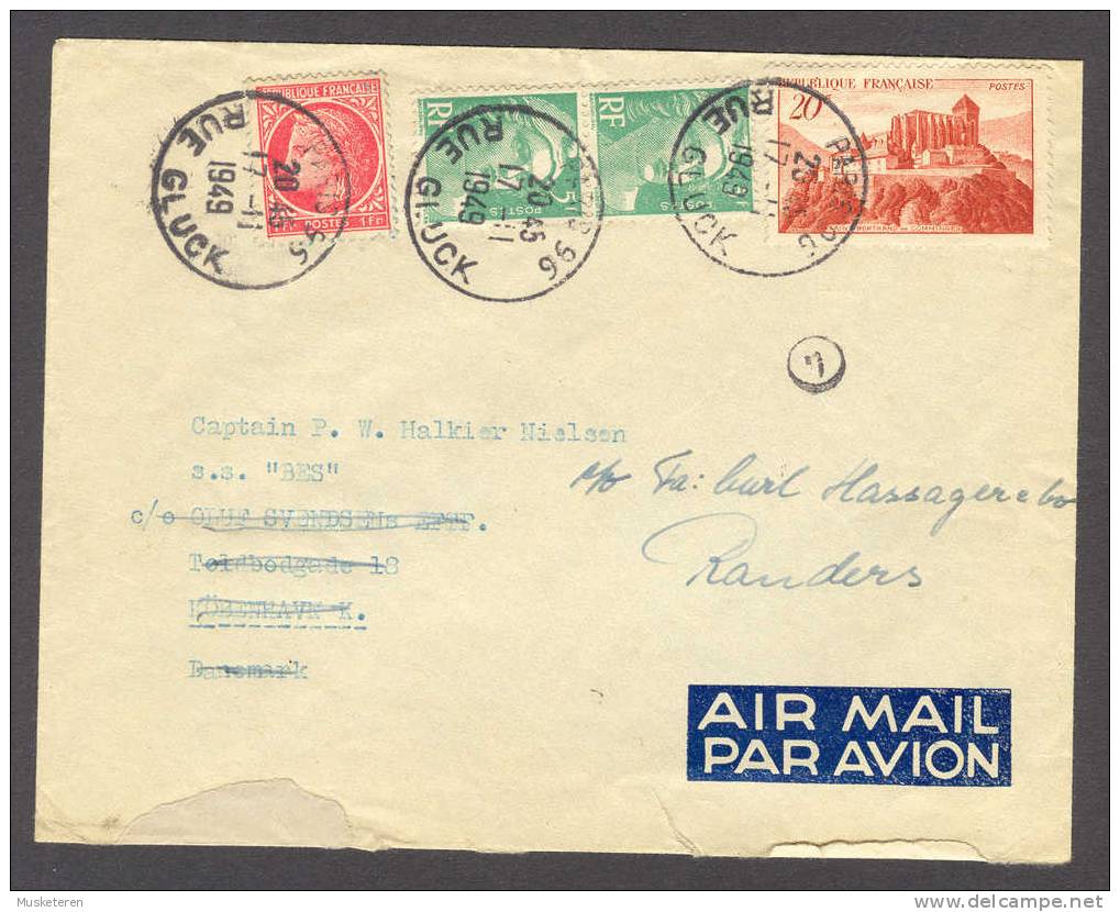 France Par Avion Airmail Shipmail Deluxe PARIS 96 Rue Gluck Cancel Cover 1949 To Captain On S/s BES Readressed - 1927-1959 Lettres & Documents