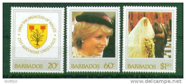 Barbados. 1982. Princess Diana. MNH Set. SCV = 3.40 - Barbados (1966-...)