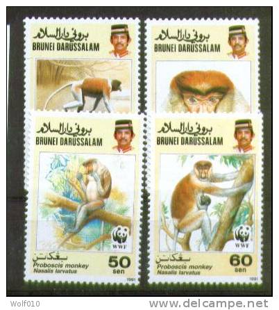 Brunei.  1991. WWF. Proboscis Monkey. MNH Set. SCV = 12.25 - Singes