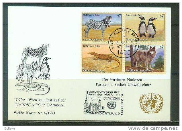 Nations Unies  -  Loups  -  Zèbres  -  Lézards  -  Pinguins  -  Carte De 1993 - Pingueinos