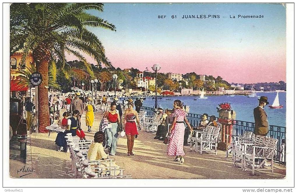 JUAN LES PINS   -   " LA PROMENADE "   -   Editeur : PHOTOCHROMIE A.D.I.A.   N° BEF  61 - Juan-les-Pins